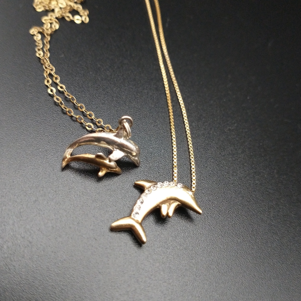 Vermeil Sterling Silver Dolphin Stackable Necklace - image 3